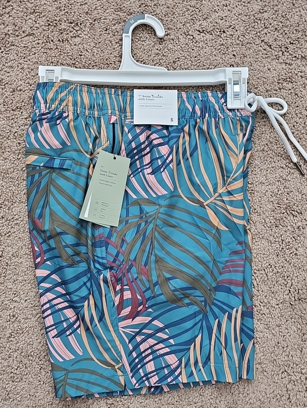 Goodfellow & Co Teal Tropical Leaf Print Swim Shorts
